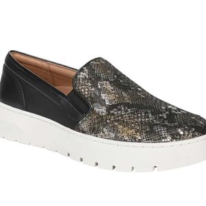 Vionic Slip-On Loafers in Black and Snakeskin Print